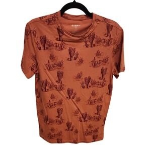 Goodfellow & Co Mens Tee S Orange Short‎ Sleeve Desert Cactus Print